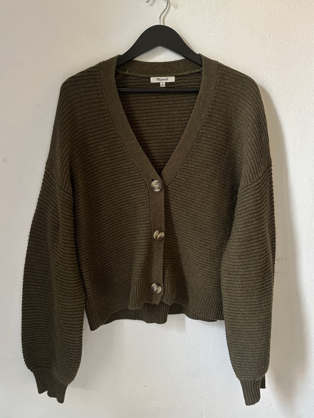 Madewell Cardigan Sweater Olive Green Merino Wool Blend Cropped Women’s M